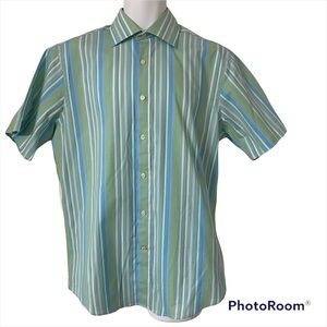 Nyne Men's Shirt Medium Stripes Blue Green White Coolmax Poplin